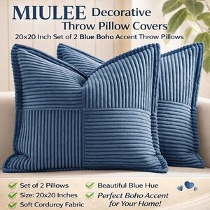 Miulee 2 Blue Decorative Throw Pillow Covers (20X20) 💙💙